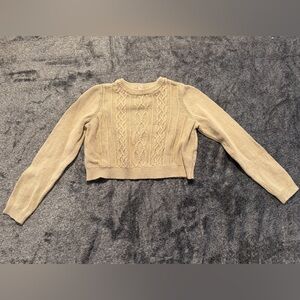 Cable Knit Tan Sweater m 7/8 girls cropped